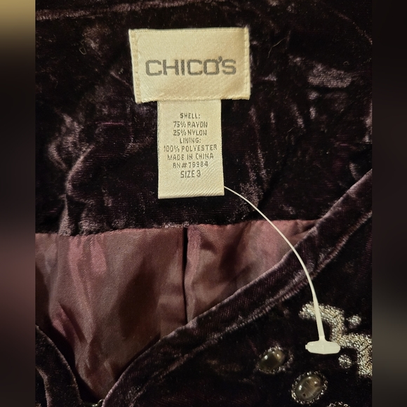 Chico's Plum Crushed Velvet Shacket - Picture 6 of 6